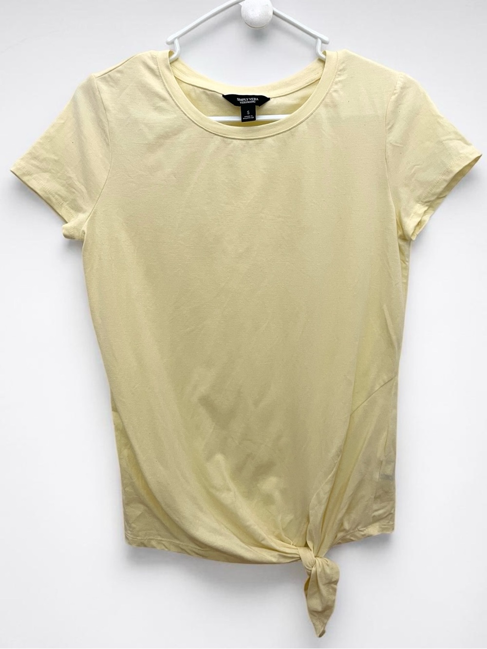 Simply Vera Wang Tie Front Tee Small Yellow Knot Hem Casual Summer Top